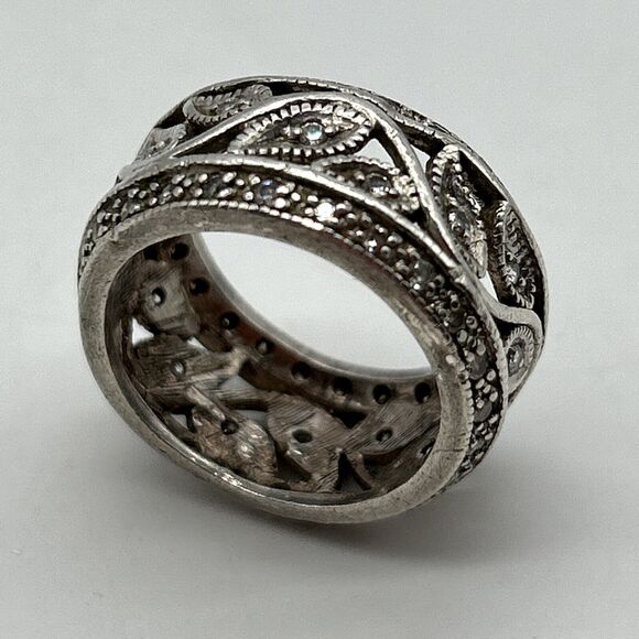 Sterling Silver 925 ADI Wide CZ Eternity Band Ring Missing One Stone - Picture 7 of 14